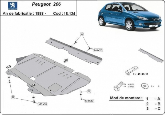 Kryt pod motor Peugeot 206