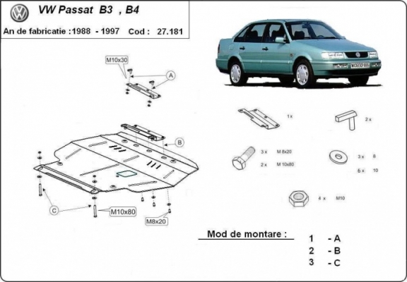 Kryt pod motor Volkswagen Passat - B3, B4 - Diesel