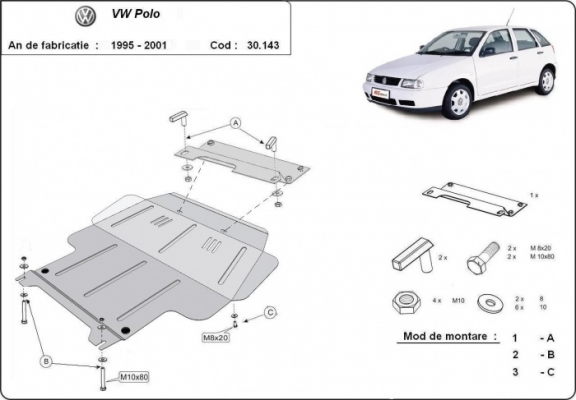 Kryt pod motor Volkswagen Polo - 6N, 6N1, 6K, Classic, Variant