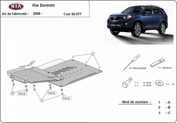 Kryt pod převodovka a diferenciál  Kia Sorento