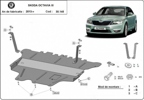 Kryt pod motor Skoda Octavia 3 -  ruční převodovka