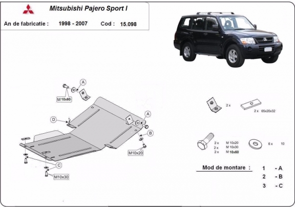 Kryt pod motor Mitsubishi Pajero Sport 1