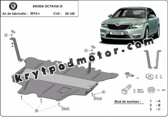 Kryt pod motor Skoda Octavia 3 -  ruční převodovka