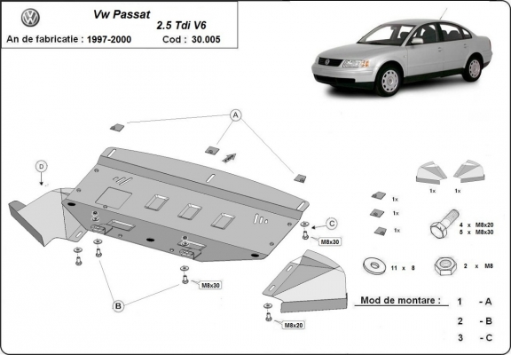 Kryt pod motor VW Passat B5  2.5 TDI V6