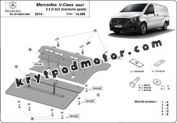 Kryt pod motor Mercedes V-Class W447 2.2 D, 4x2 