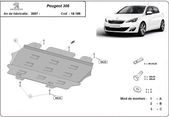 Kryt pod motor Peugeot 308