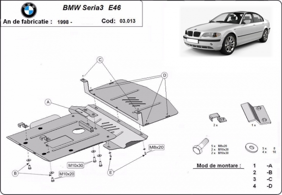 Kryt pod motor BMW Seria 3 E46 - benzín