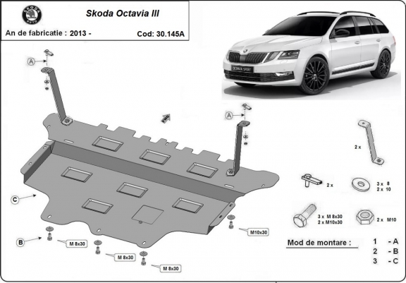 Kryt pod motor Skoda Octavia 3 - automatická převodovka