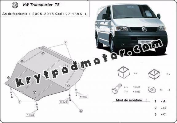 Kryt pod motor hliník Volkswagen Transporter T5