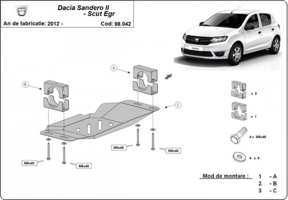 Kryt  pod pro systém Stop & Go, EGR Dacia Sandero 2