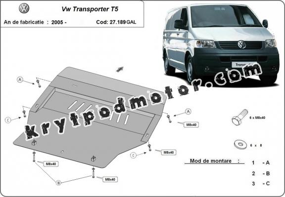 Galvanizovaná ocel ryt pod motor Volkswagen Transporter T5