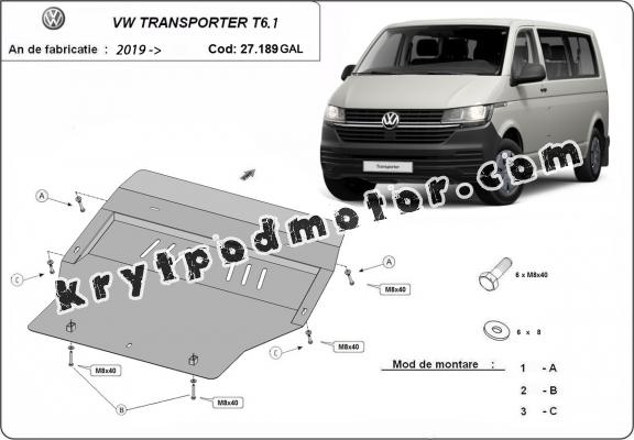 Galvanizovaná ocel ryt pod motor Volkswagen Transporter T6.1