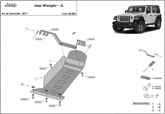 Kryt pod motor Jeep Wrangler - JL