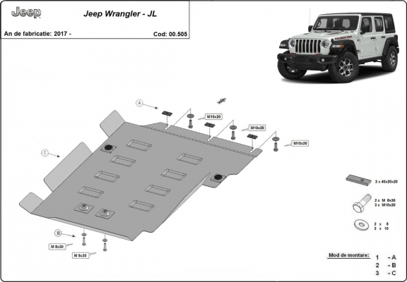 Kryt pod převodovka Jeep Wrangler - JL