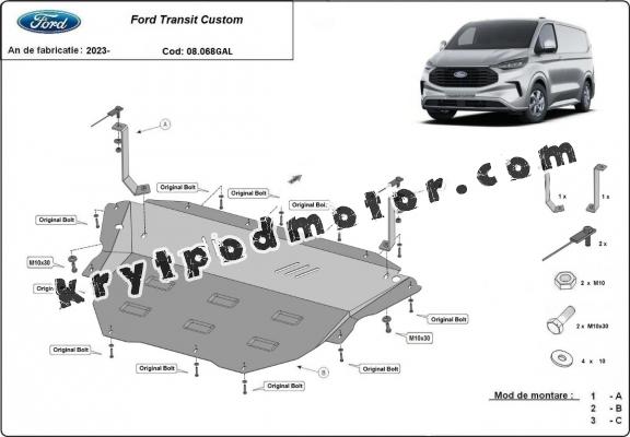 Galvanizovaná ocel ryt pod motor Ford Transit Custom