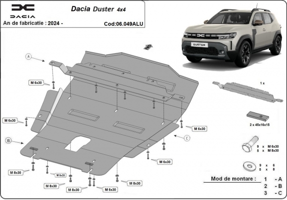 Hliníkový kryt pod motor Dacia Duster- 4x4