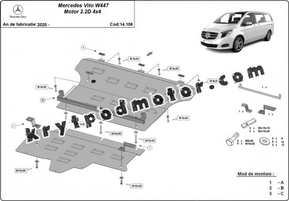 Kryt pod motor Mercedes Vito W447, 2.2 D, 4x4