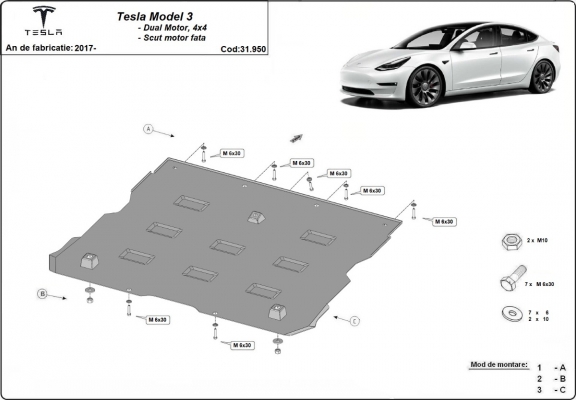 Přední štít elektromotoru pro Tesla Model 3 AWD