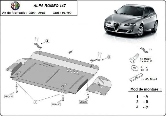 Kryt pod motor Alfa Romeo 147