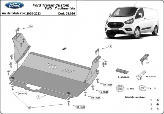 Kryt pod motor Ford Transit Custom - FWD