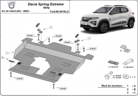 Hliníkový kryt pod motor Dacia Spring Extreme