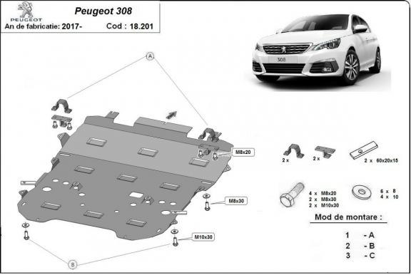 Kryt pod motor Peugeot 308