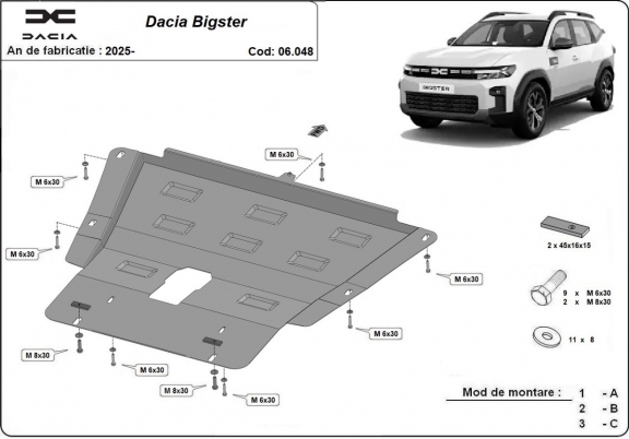 Kryt pod motor Dacia Bigster - 4x4 + 4x2