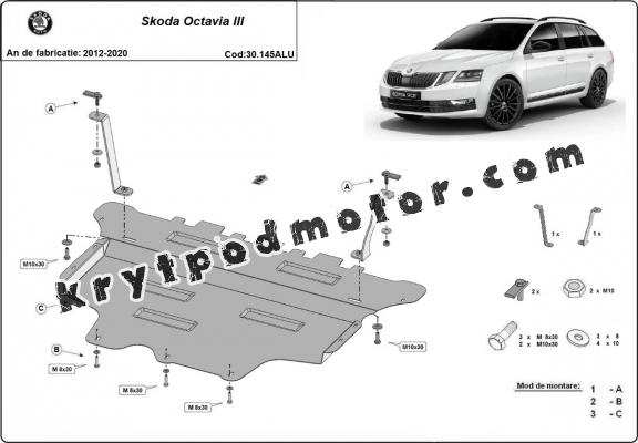 Kryt pod motor hliník Skoda Octavia 3