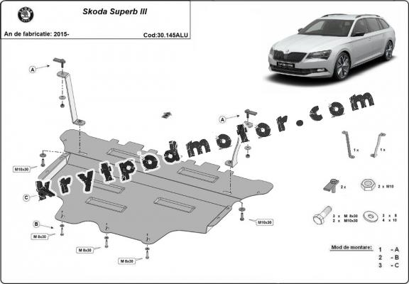 Hliníkový kryt pod motorSkoda Superb III 