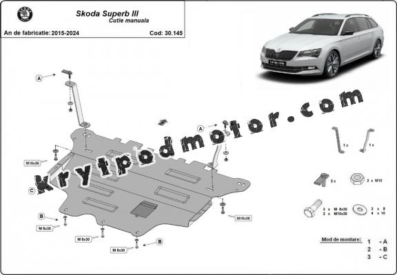 Kryt pod motor Skoda Superb -  ruční převodovka