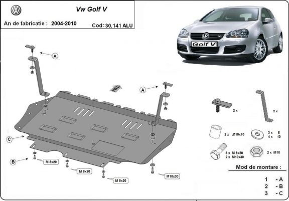 Hliníkový kryt pod motor Vw Golf mk5