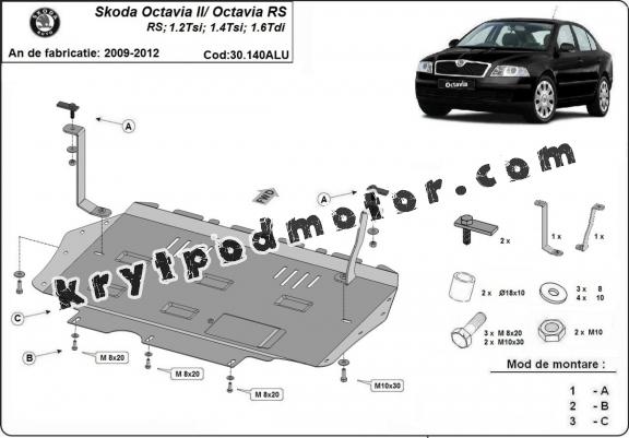 Hliníkový kryt pod motor Skoda Octavia 2