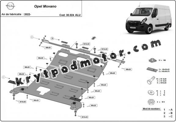 Hliníkový kryt pod motor Opel Movano C 