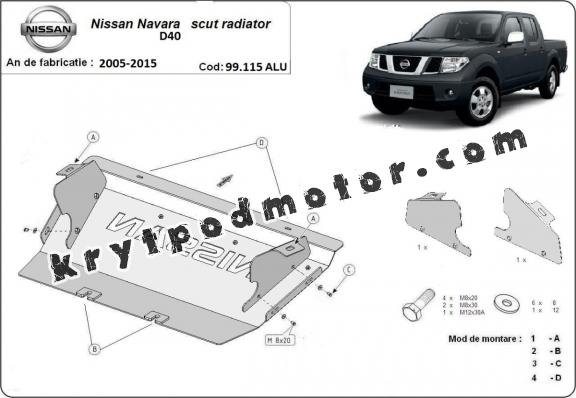 Hliníkový kryt pod chladič Nissan Navara D40