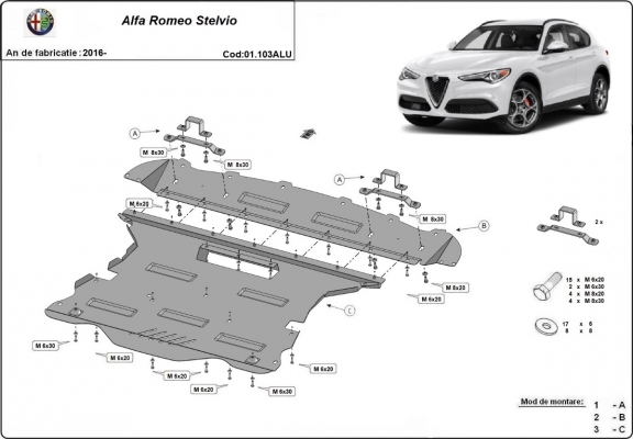 Hliníkový kryt pod motor Alfa Romeo Stelvio