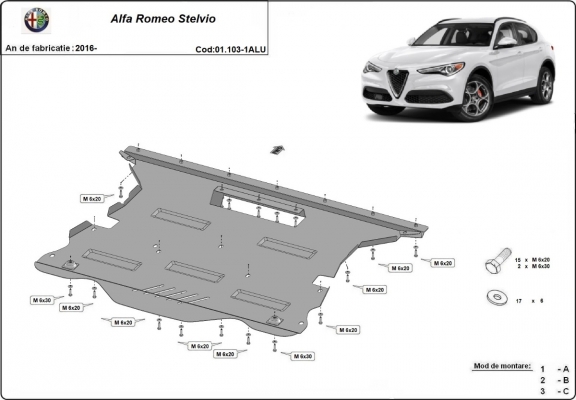 Hliníkový kryt pod motor Alfa Romeo Stelvio