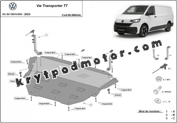 Galvanizovaná ocel ryt pod motor Volkswagen Transporter T7
