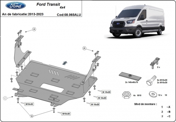 Kryt pod motor hliník Ford Transit 4x4