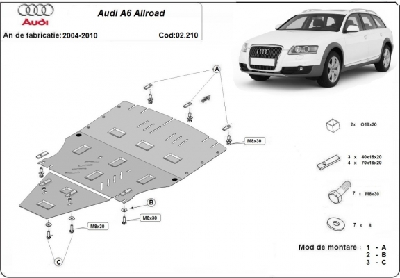Kryt pod motor Audi A6 Allroad 2 - sans latéraux