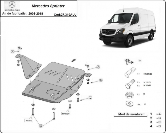 Kryt pod motor hliník Mercedes Sprinter