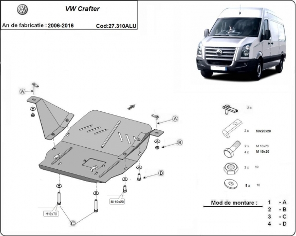 Kryt pod motor hliník Volkswagen Crafter