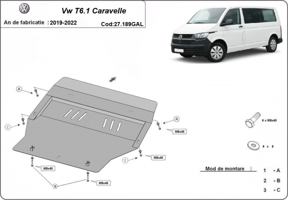 Galvanizovaná ocel ryt pod motor Volkswagen Transporter T6.1Caravelle