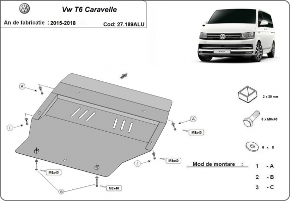 Kryt pod motor hliník Volkswagen Transporter T6 Caravelle