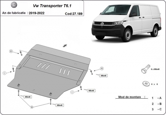 Kryt pod motor Volkswagen Transporter T6.1