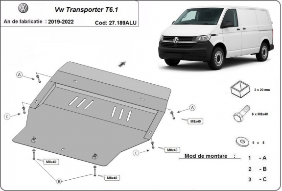 Kryt pod motor hliník Volkswagen Transporter 6.1