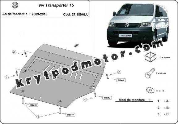 Kryt pod motor hliník Volkswagen Transporter T5