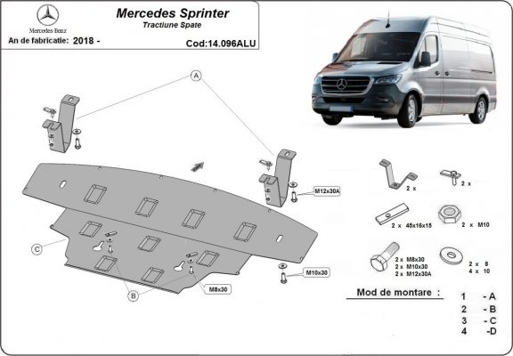 Kryt pod motor hliník Mercedes Sprinter - RWD