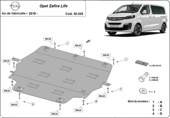 Kryt pod motor Opel Zafira Life