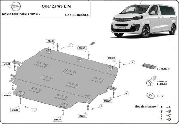 Hliníkový kryt pod motor Opel Zafira Life