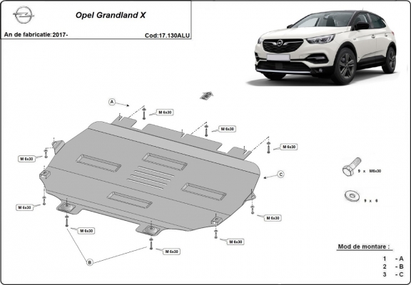 Hliníkový kryt pod motor Opel Grandland X